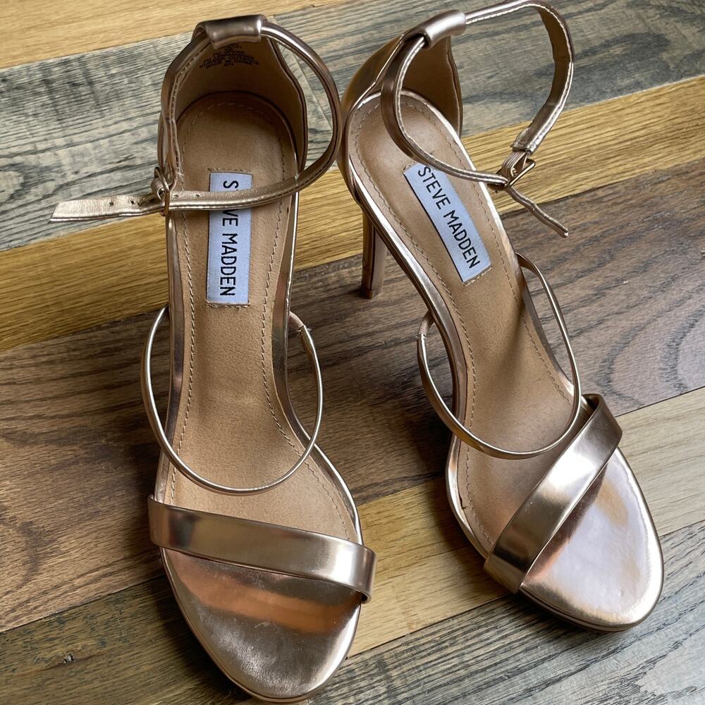 Steve Madden Women's 8M Rose Gold Metallic Strappy Stiletto Heels Sandals